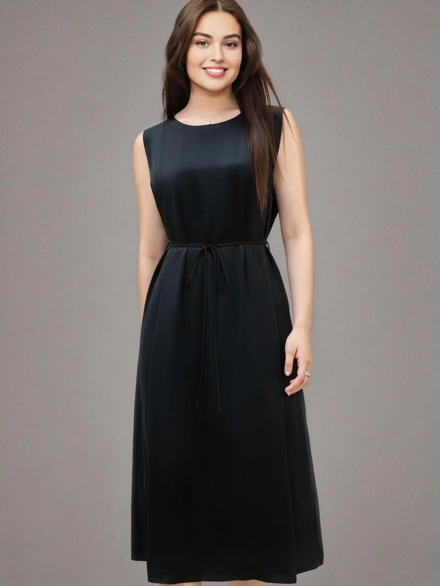 DUSHU Plus Size Acetate Long Black Dress 2025 Summer New Arrival Commuting Temperament Sleeveless Vest Dress for Women 25DS82501 DUSHU Plus Size Acetate Long Black Dress 2025 Summer New Arrival Commuting Temperament Sleeveless Vest Dress for Women 25DS82501