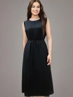DUSHU Plus Size Acetate Long Black Dress 2025 Summer New Arrival Commuting Temperament Sleeveless Vest Dress for Women 25DS82501