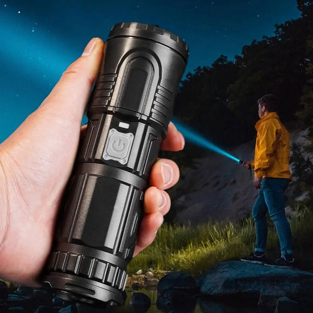 

White Laser Telescopic Zoom Flashlight X3 Long-range Ultra Bright Dual Light Source Tail Warning Light For Household Use