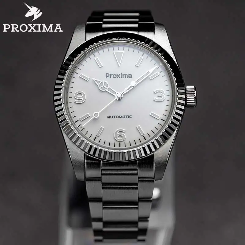 

Proxima Men Vintage Dress Watch Business Luxury Stainless Steel Sapphire 100M Diver PT5000 SW200 Automatic Mechanical Wristwatch