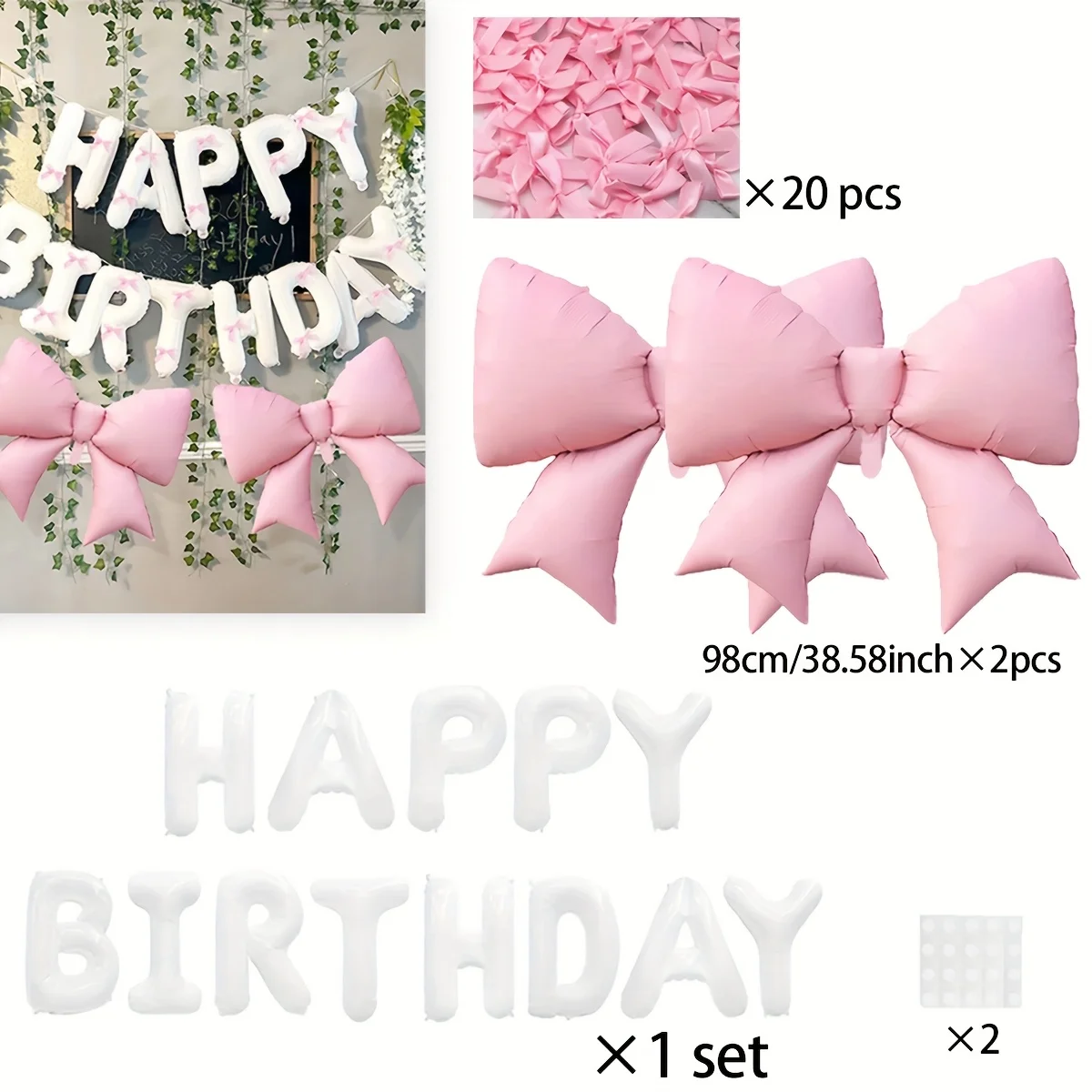 Light Pink Bow Balloon with Pink Ribbon