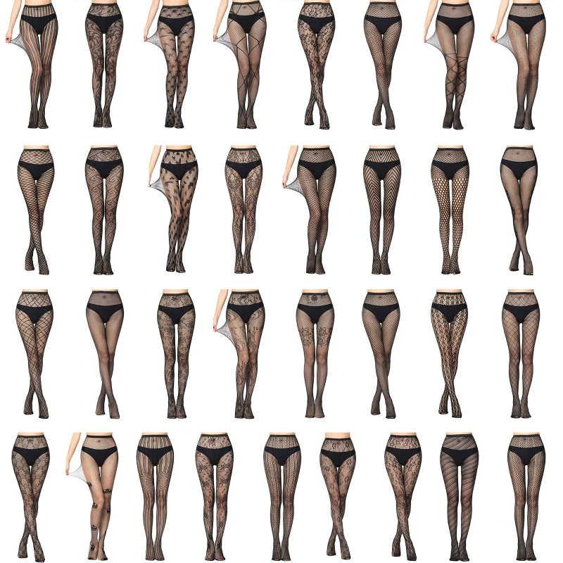 

Women Gothic Sexy Black Fishnet Pantyhose Harajuku Moon for Butterfly Web Lace Patterned Tights Jacquard Stocking
