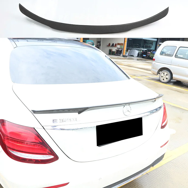 

For Mercedes-Benz E-Class W213 Sedan 4 Door 2016-2021 B Style Real Carbon Fiber Spoiler Rear Window Roof Lip Cover Splitter