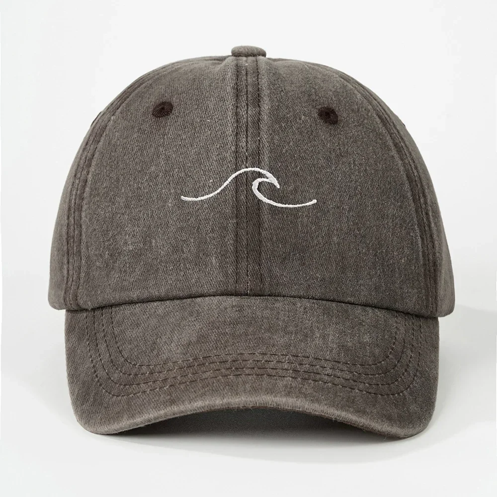 1Pcs Neutral and Fashionable Wave Pattern Embroidered Mens Baseball Cap Retro Washed Duckbill Cap Suitable for Outdoor Sports