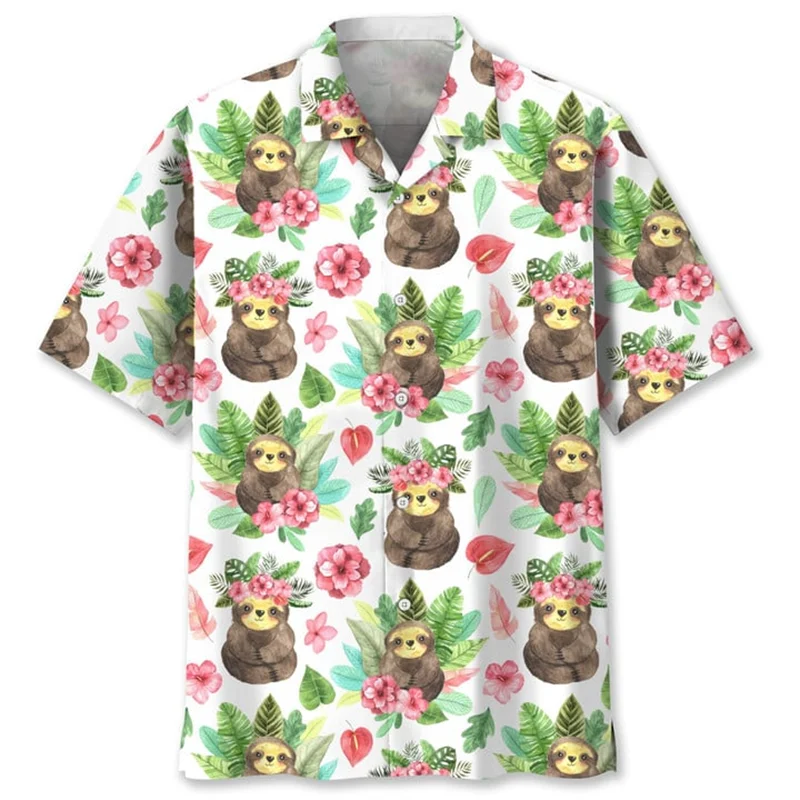 Australia Sloth Hawaiian Shirt For Men Fashion 3d Printed Tropic Animals Shirts Summer Street Short Sleeves Button Lapel Blouse 4