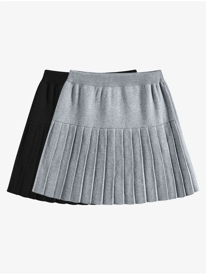 Women's Pleated Black Knit Mini Skirt