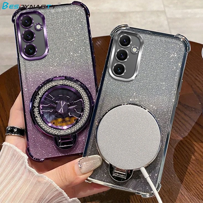 Magsafe Glitter Plating Case with Gyro Mirror Holder Cover