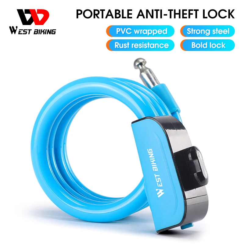 

WEST BIKING Bicycle Cable Lock Outdoor Cycling Anti-theft Lock With Keys Mount Steel Wire Security MTB Scooter Bike Accessories