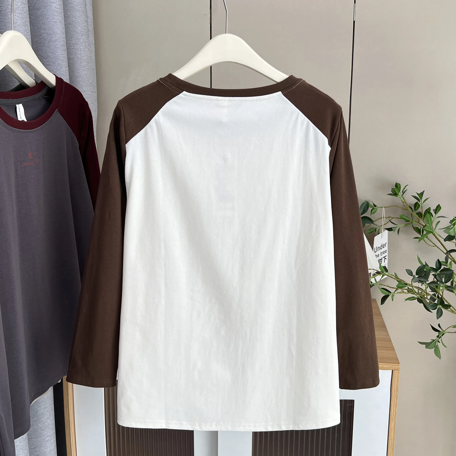 Fashion Plus Size Women's T-Shirt Autumn New Style Basic Casual Color Blocking Printed Long Sleeve Tops 2555