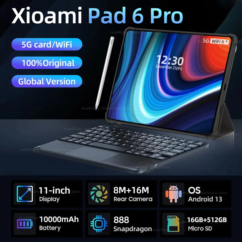 

2024 Original Global Version Tablet Android 13 Pad 6 Pro 16GB+1TB Snapdragon 888 Tablets PC 5G Dual SIM Card WIFI HD 4K Mi Tab