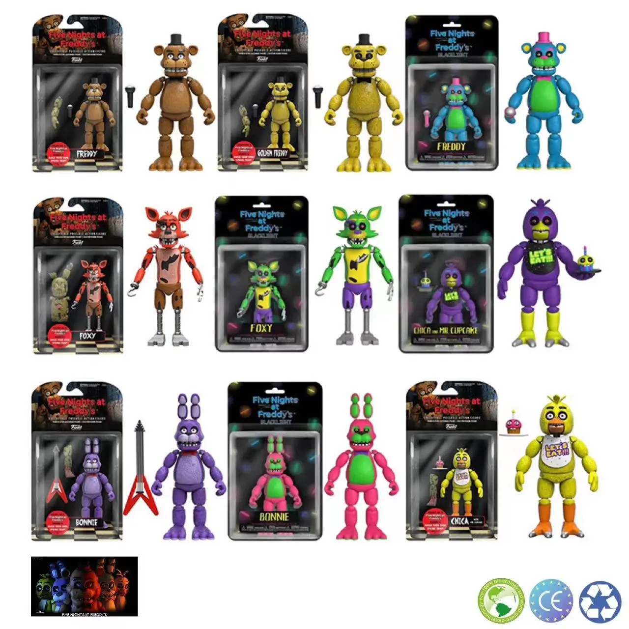 

FNAF Figures Blacklight Bonnie Foxy Chica FREDDY FROSTBE Action Figure PVC Collection Doll Movable Golden Freddy Model Toys