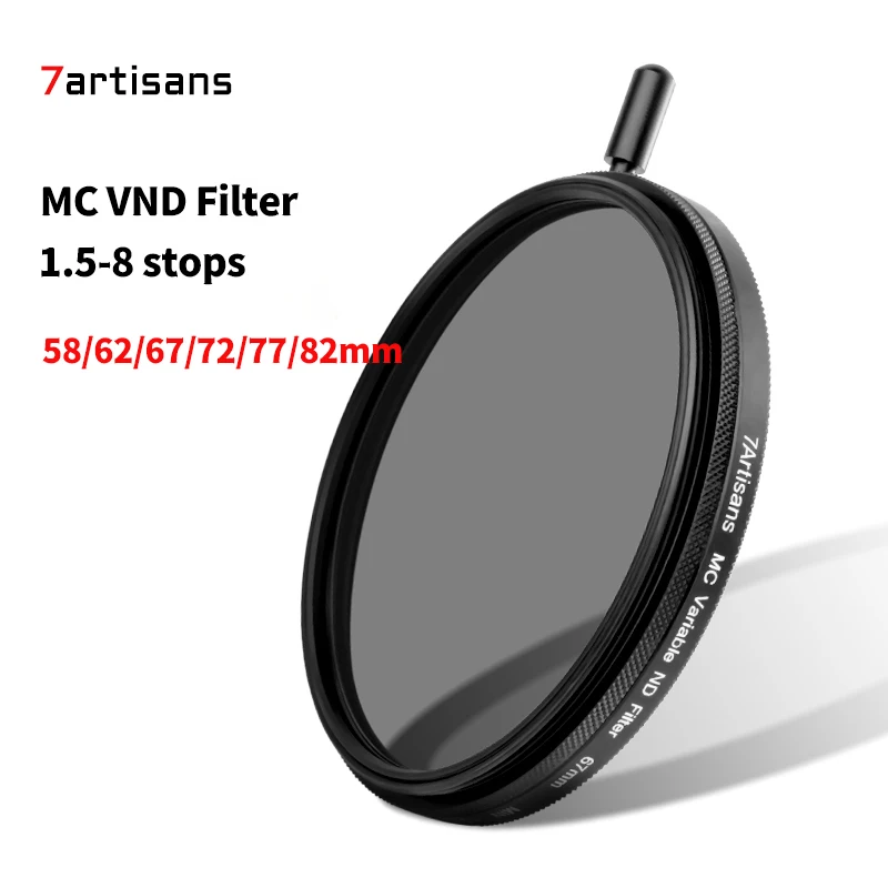 

7artisans MC VND Filter Neutral Density Filter 1.5-8 Stops Adjustable for Camera Lens 58mm 62mm 67mm 77mm Variable ND Filter