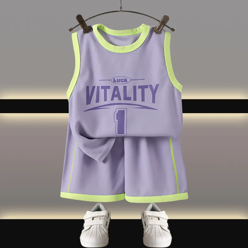 Children Sets Kids Clothes Boys Girls Vest Suit Summer Children's Clothing Baby T-shirts Shorts Tan Top Sleeveless 6