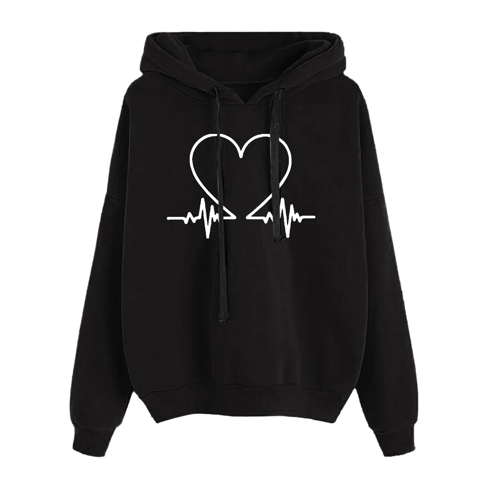 Women Autumn Clothes Fashion ECG Heart Print Hoodies Sweatshirt Gothic y2k Oversize Solid Color Loose Casual Pullovers Tops 6