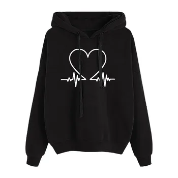 Women Autumn Clothes Fashion ECG Heart Print Hoodies Sweatshirt Gothic y2k Oversize Solid Color Loose Casual Pullovers Tops 6