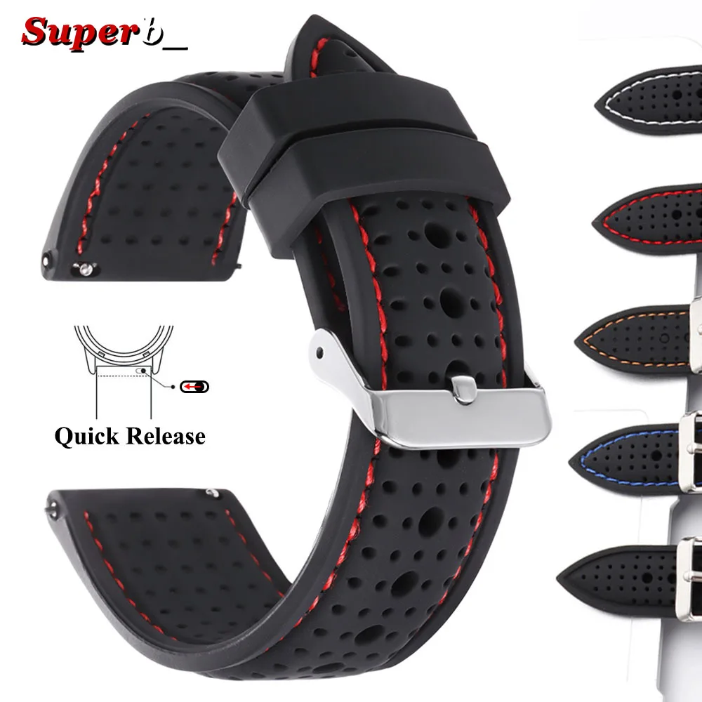 Enhanced Quick Release Waterproof Silicone Sports Strap - Soft, Breathable, and Durable Wristwatch Band