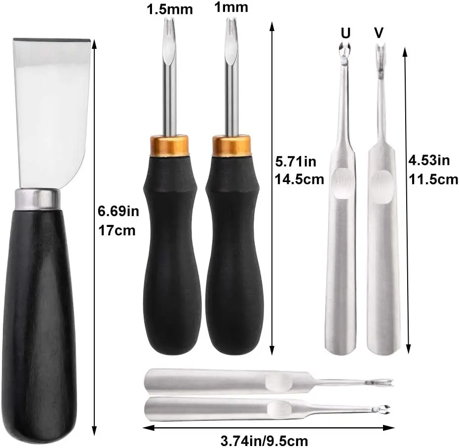 KRABALL Leather Craft Tools Leather Edge Beveler Cutting Knife Skiving Knife U V Shaped Stitching Groover Tools