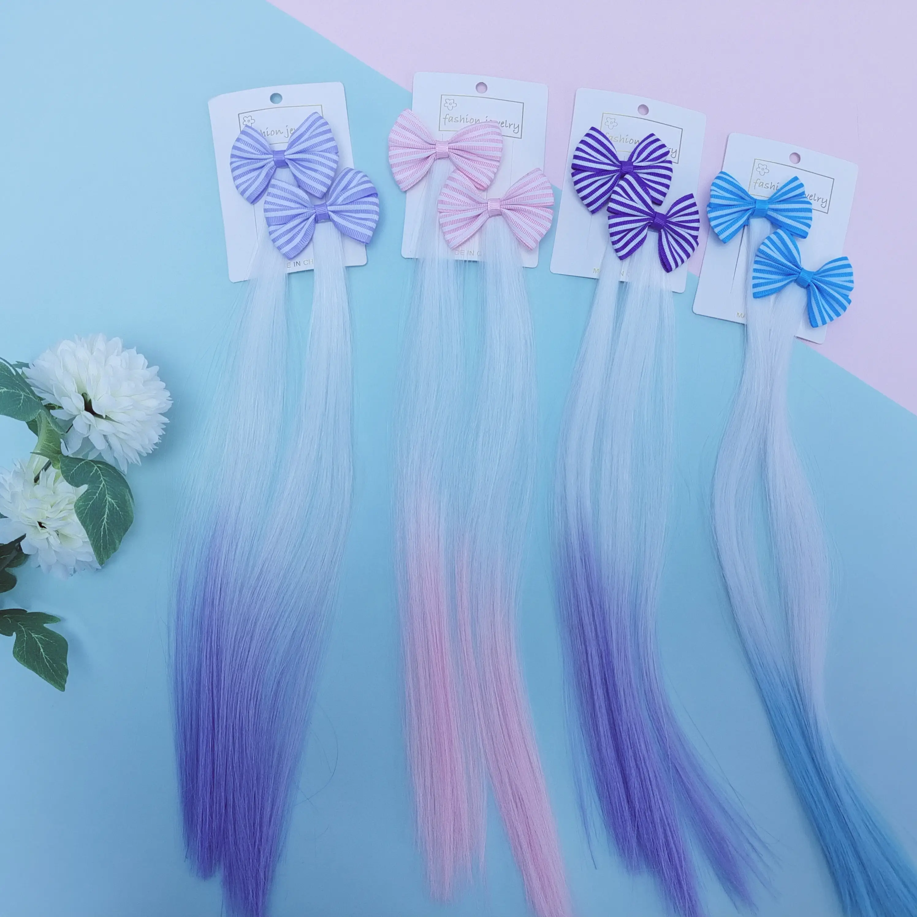 Child Cute Striped Solid Bowknot Wigs Hair Accessories For Girls Baby Kids Fashion Trendy Bow Hair Clips Headdress Hairpins