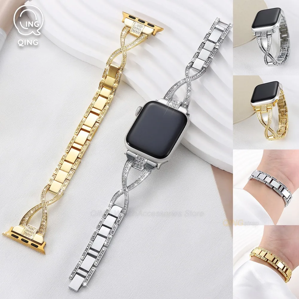 Sparkling Diamond Metal Strap: Luxury Glitter Bracelet