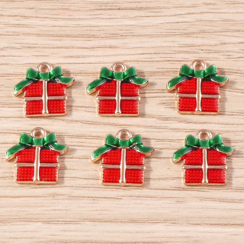 

10pcs 15x14mm Cute Enamel Christmas Gift Charms Pendants for Making Drop Earrings Necklaces DIY Xmas Crafts Jewelry Findings