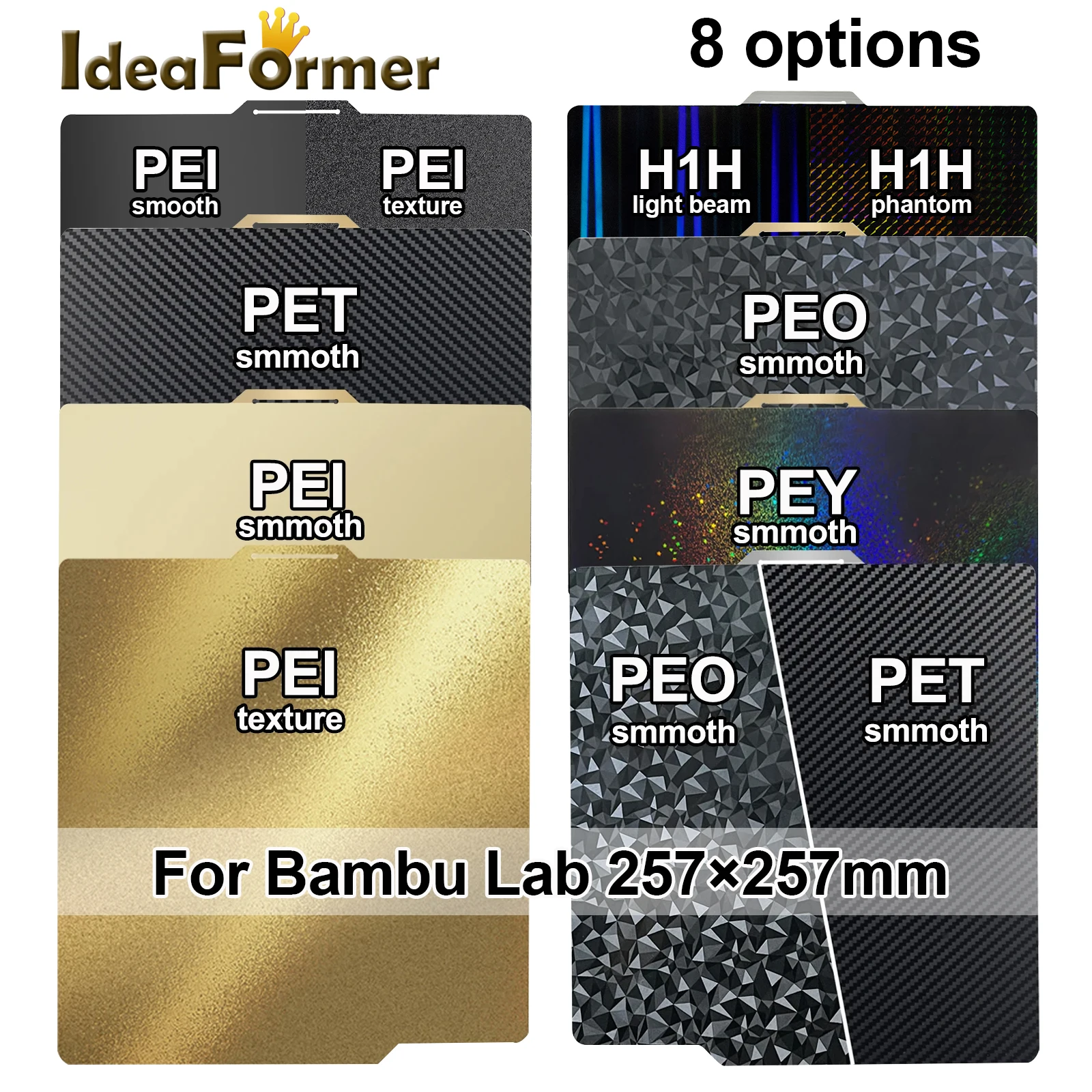 Dupla Face Mola Magnética Folha de Aço Texturizado ou Liso Bamboo Lab x1 Construir Placa Cama Aquecida Pei Pet H1h 257×257 mm