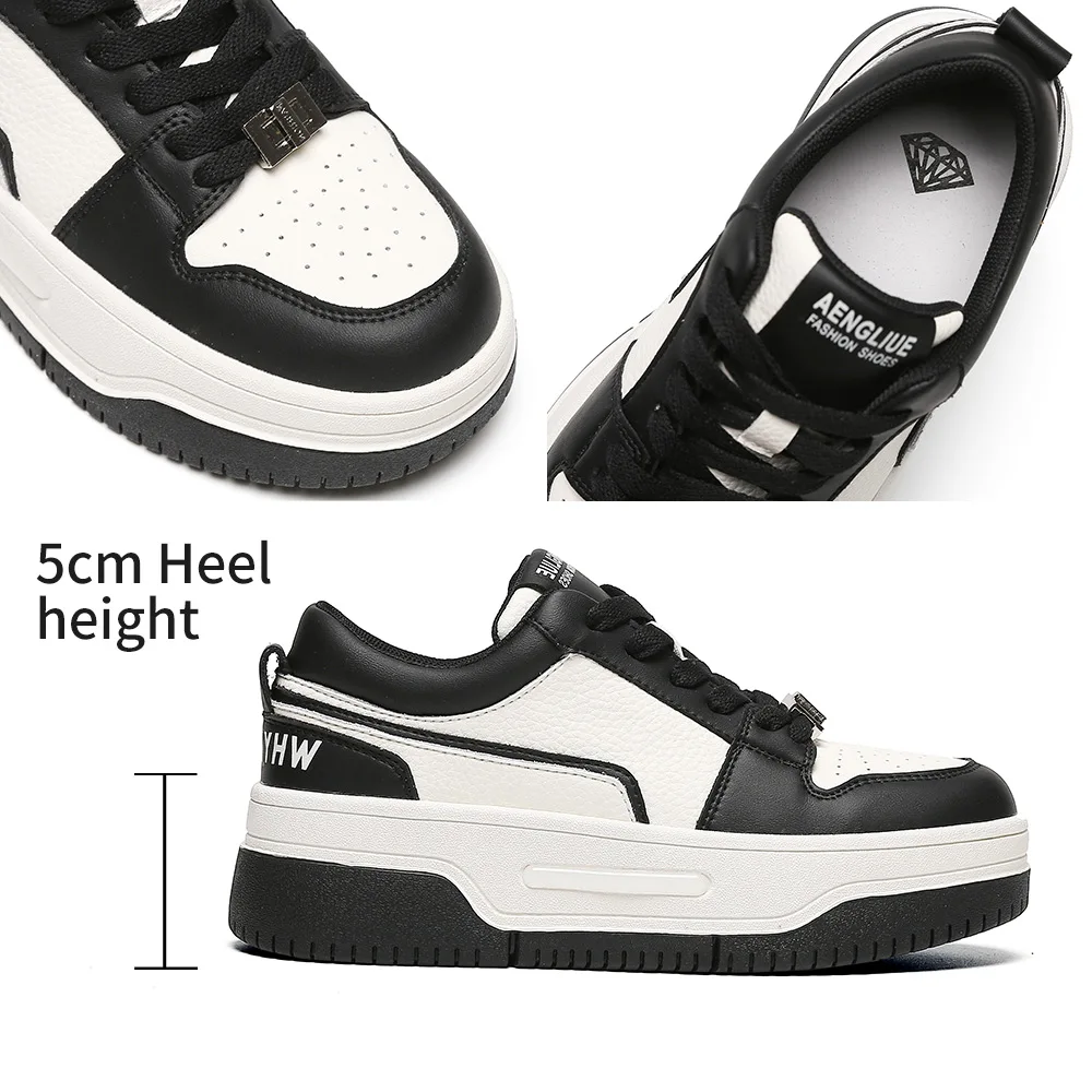 Somiliss Women Causal Sneakers Genuine Leather Patchwork Round Toe Cross Tied Design Platform Sole Ladies Spring Chunky Shoes