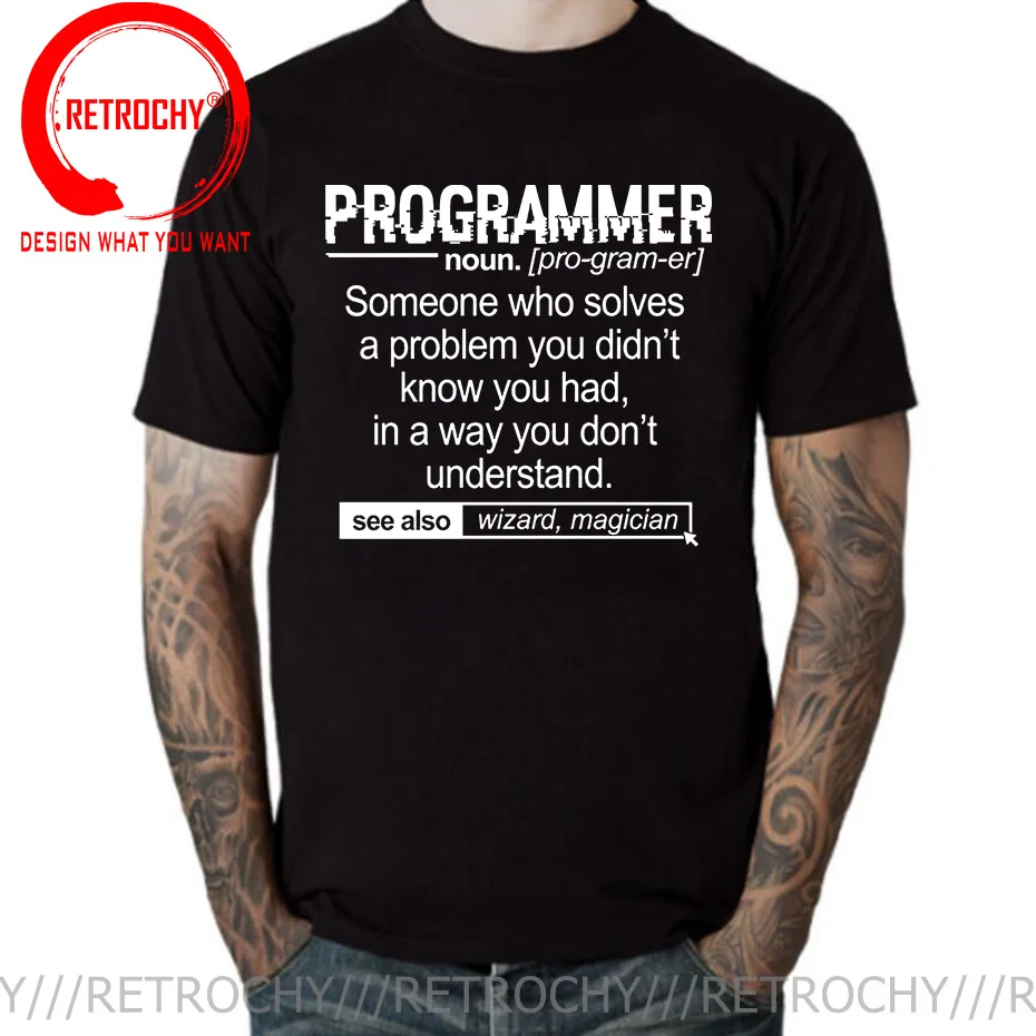 Programmatore Divertente Significato Computer Coder Mago Mago Pullover Camisas Coupon Uomo T Shirt Cotone Top T-Shirt Maglietta Unica