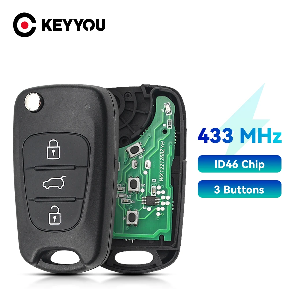 Keyyou 3 Pulsanti 433Mhz Id46 Chip Per Kia K2 K5 Rio Sportage Sorento Forte Key Flip Pieghevole Smart Car Key Fob Telecomando