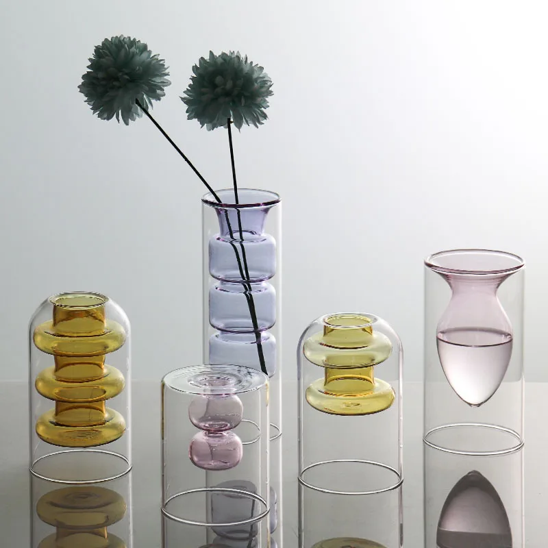 Nordic Creative  Glass Small Vase Decorative Living Room Flower Arrangement Water Cultivation Feng ui Ornament