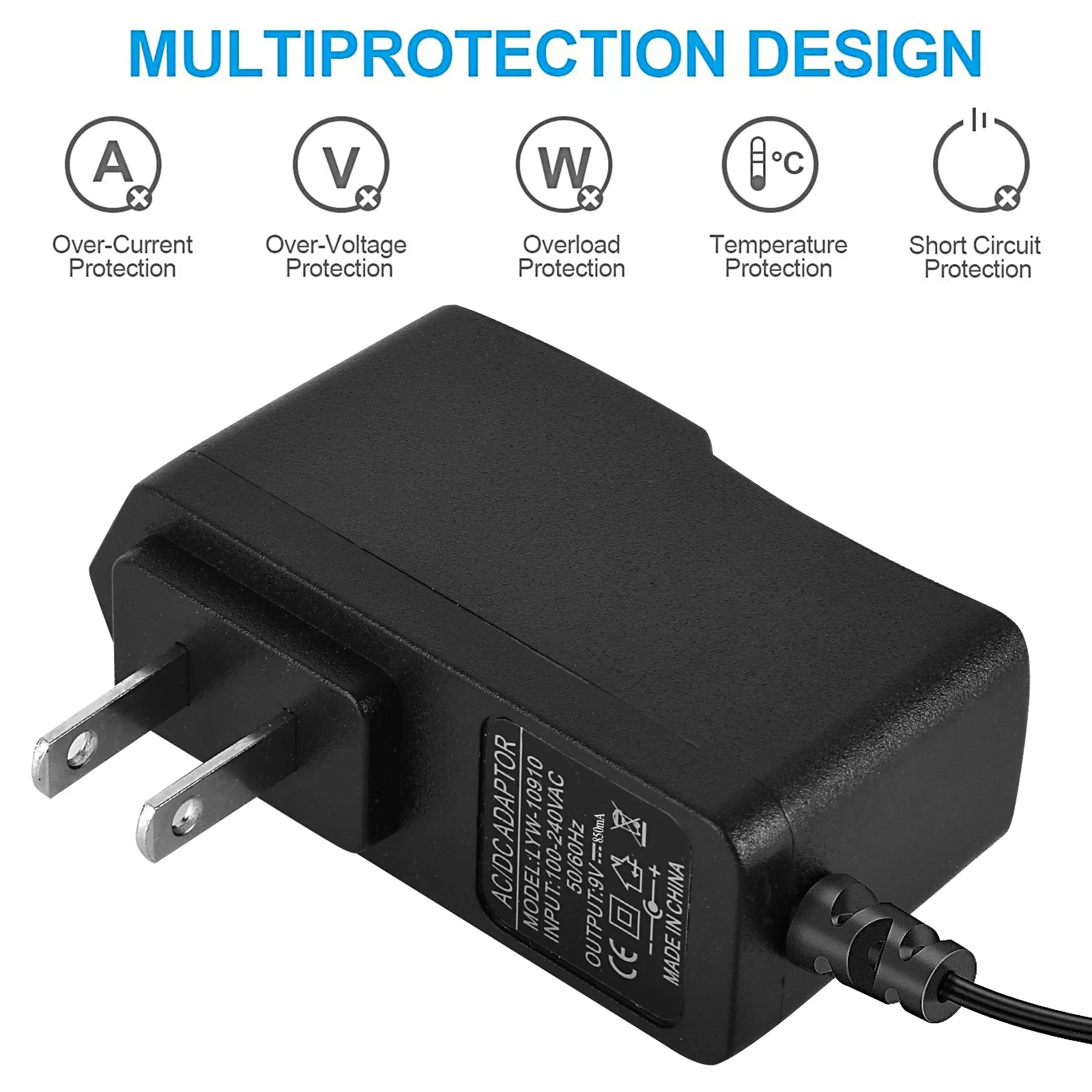 Guitar Effect Pedal Power Supply Adapter 9V DC 850MA Tip Negative for Guitar Effects Pedals