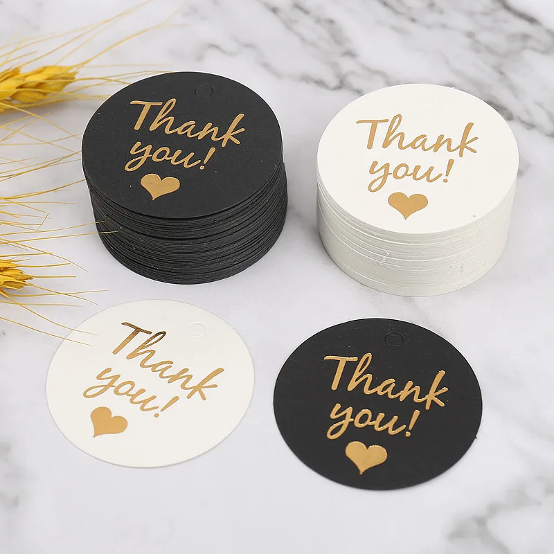 50-100pcs Gold Stamping Paper Tags Black White Thank You Cards Handmade Gift Wrapping Accessories DIY Jewelry Packing Supplies