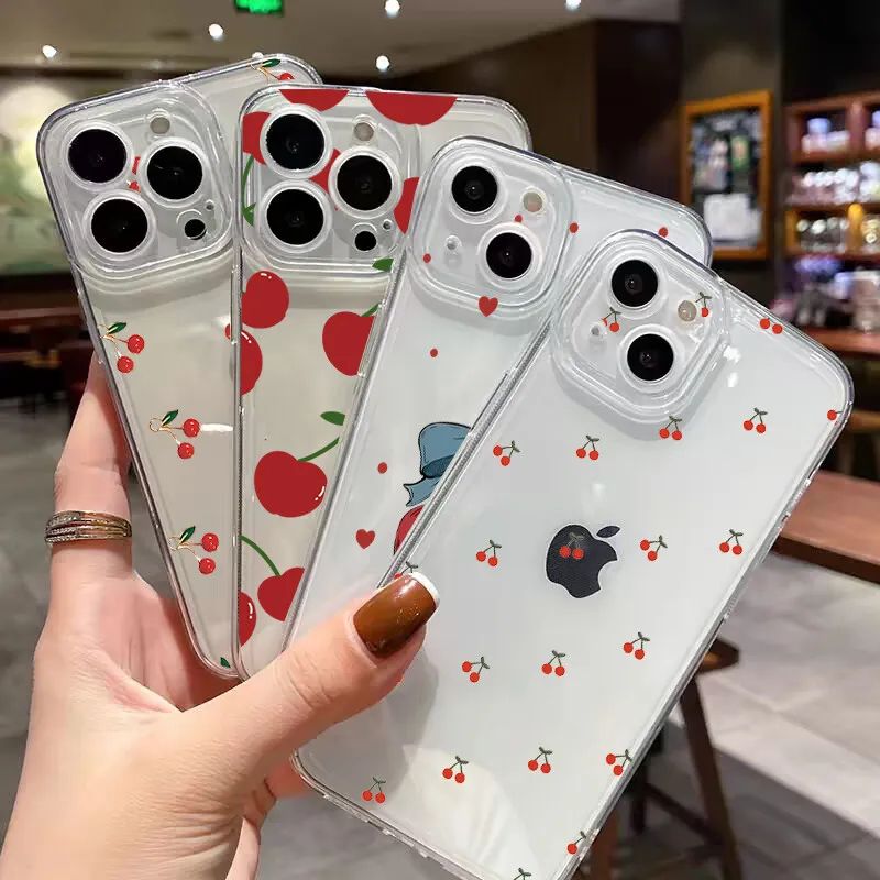 Red Cherry Daisy Transparent Silicone TPU Phone Case Cover