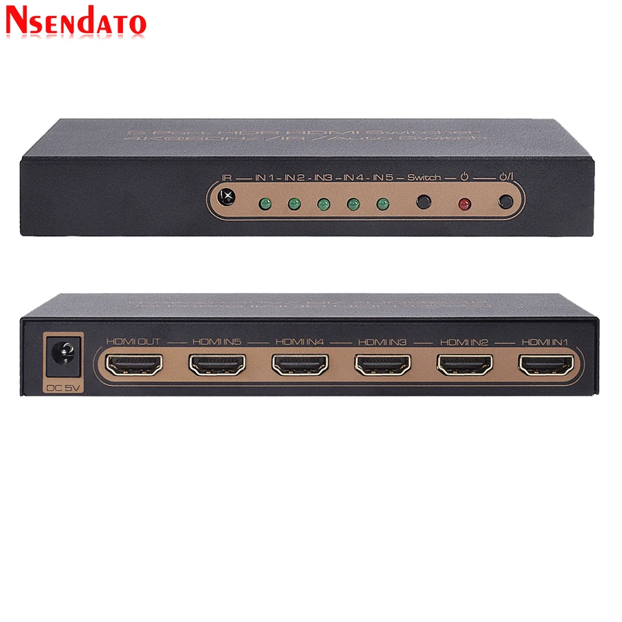 4K 60Hz 5 Port HDR HDMI 2.0 Switcher 5X1 5 in 1 out 4K 60Hz HDMI Switch With Auto & IR for PS4 DVD Blue-ray Player PC HDCP2.2