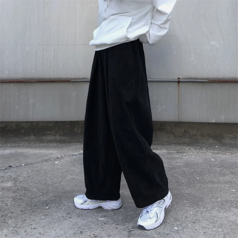 Trendy Japanese Sle Men's Corduroy Pants Autumn Spring Loose Fit Sports Casual Lantern Pants Long Straight Tube Trousers