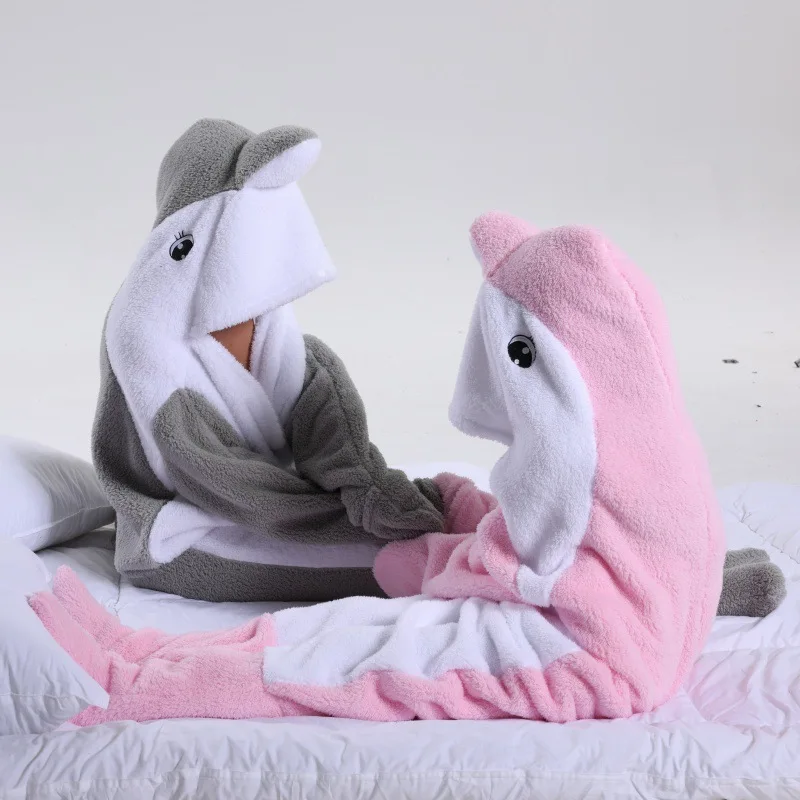 Cartoon Whale Blanket Cover Sleeping Bag Pajamas Office Nap Suits Adult Jumpsuit Winter Shawl for Homewear Couple Party Costumes