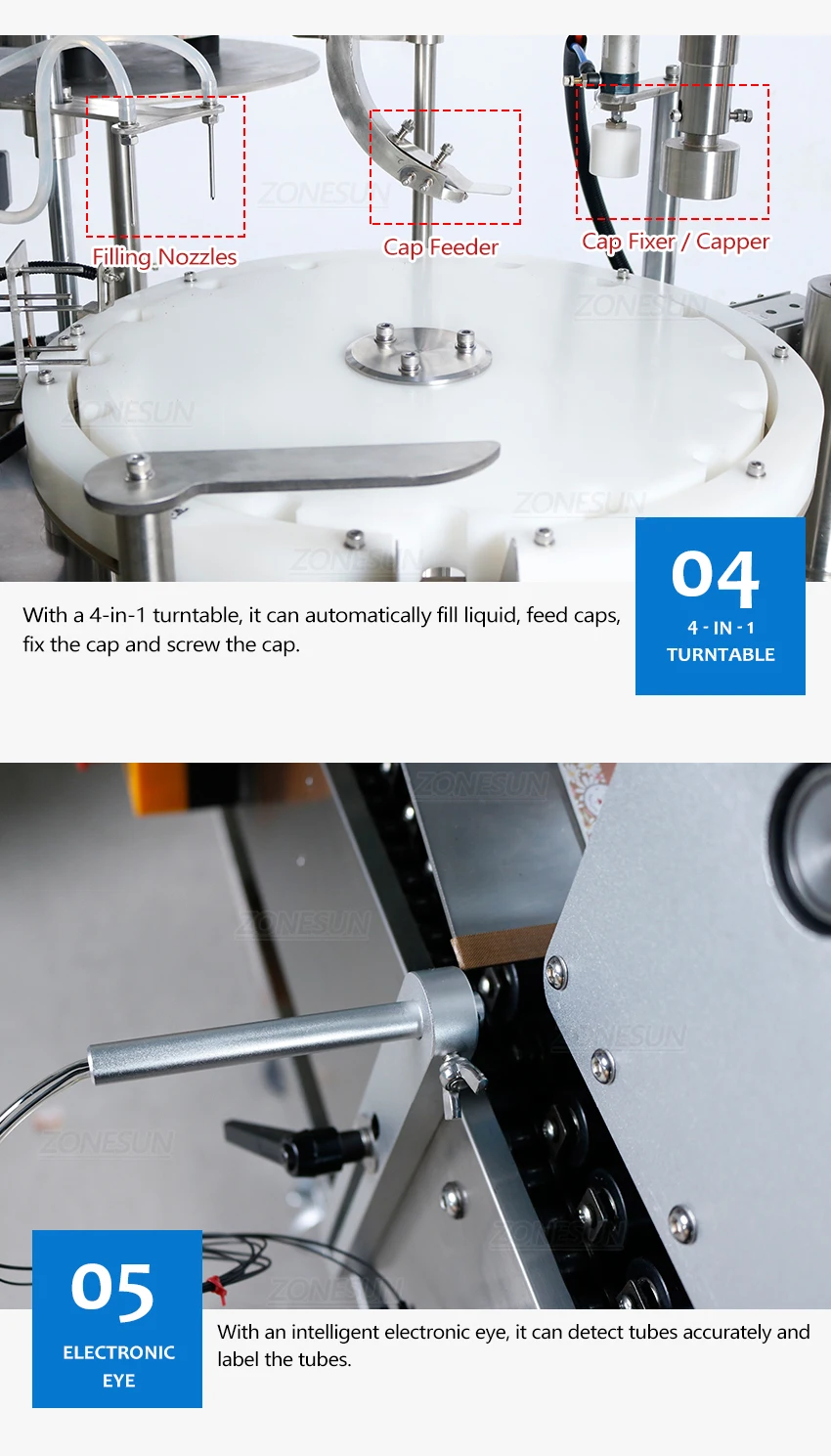 ZONESUN ZS-FAL180Z3 Full-automatic Peristaltic Pump Liquid Filling Capping Labeling Production Line