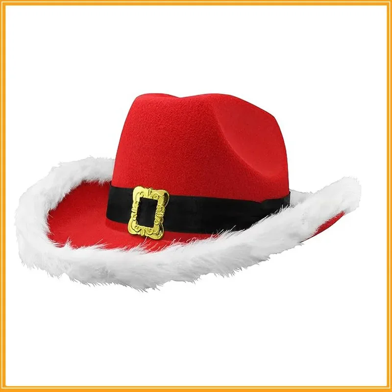 Christmas Party Cowboy Feather Hats Artificial Burrs Jazz Santa Hats Western Carnival Holiday Props Party Decorations