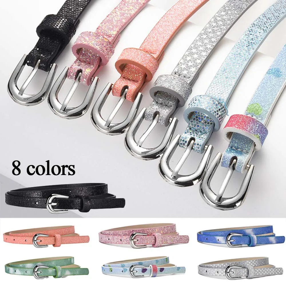 INS Shiny Children Belt Boys Girls Pu Leather Adjustable Belts Love Heart Eyelet Waist Belt Square Buckle Belts Color Waistband