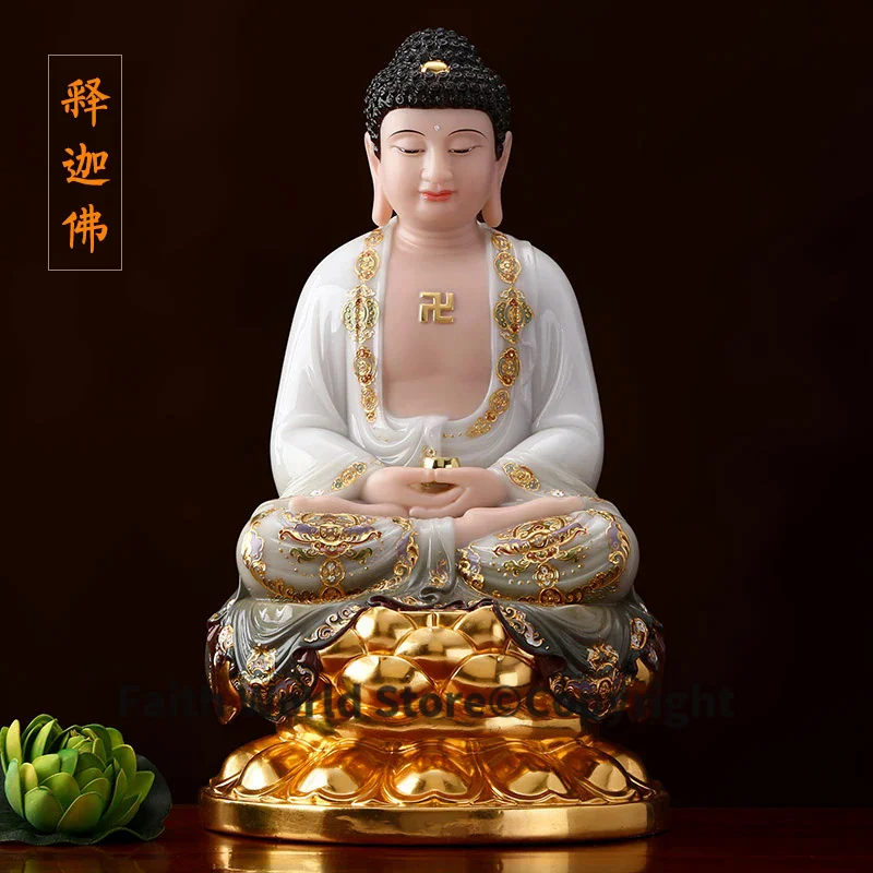 

30cm LARGE Buddhist high-grade home TOP efficacious Talisman Mascot Sakyamuni Amitabha Buddha color gilding Sculpture statue