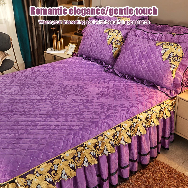 Description Picture 3 of itemPlush Winter Warm Bedspread on The Bed Thickened Bed Skirt-style Embroidery Cotton Quilt Bedding Cover Pillowcases