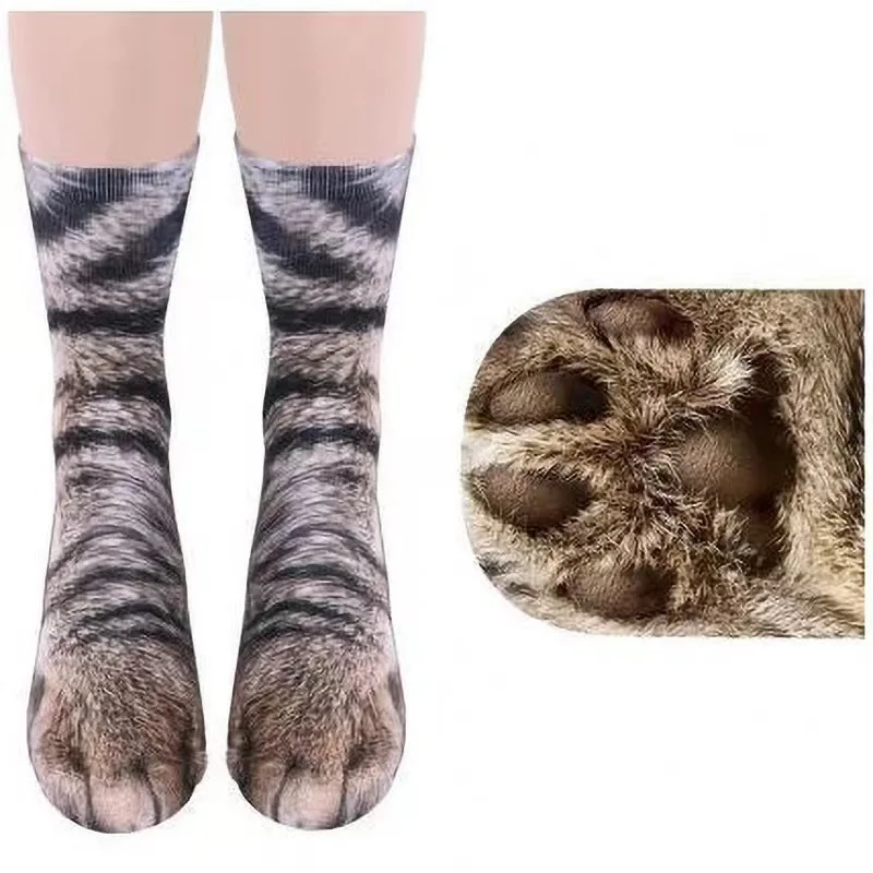 Funny and Creative Animal Claw Mid-Calf Socks, 3D Print, Heat Transfer, Adult Cat Dog Paw Socks