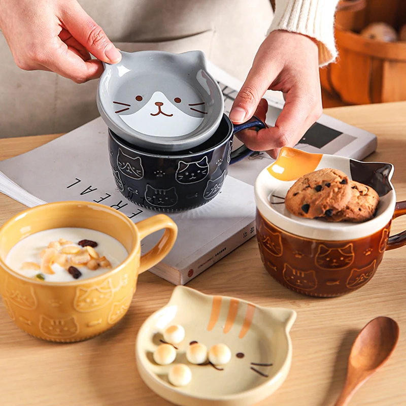 Ceramic Cute Cartoon Cat Coffee Mug Set Animal Breakfast Milk Tea Cup With  Dessert Tray Creative Office Drinkware Novelty Gifts - AliExpress