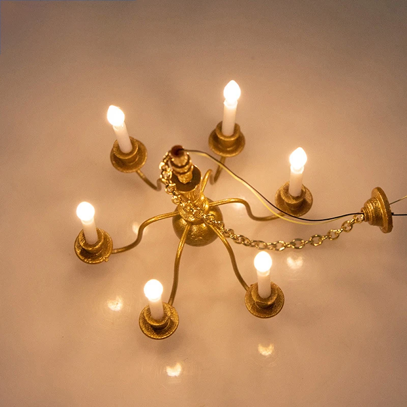 Dollhouse Furniture Kid's Realistic Chandelier Light Preschool Pretend Play Sand Table Toy Scaled Model LED Ceiling Lamp 2
