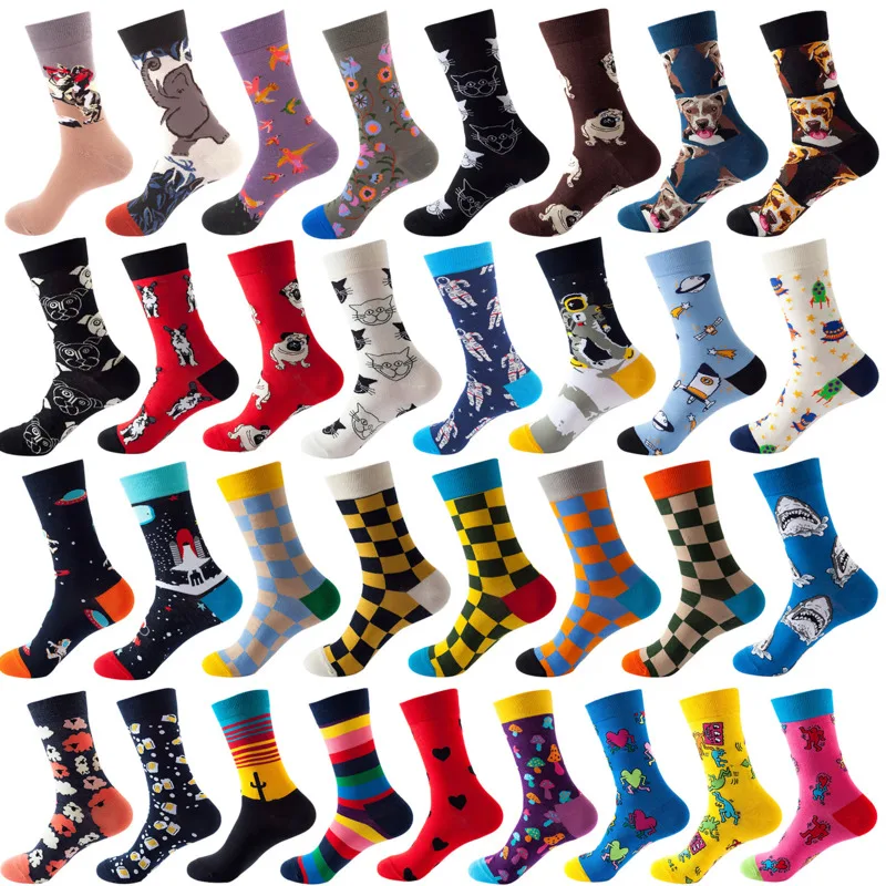 2 Paia/Lotto Calzini Da Donna Fashion Print Cat Bird Dog Astronaut Rocket Beer Mushroom Creative Funny Harajuku Art Calzini Astratti