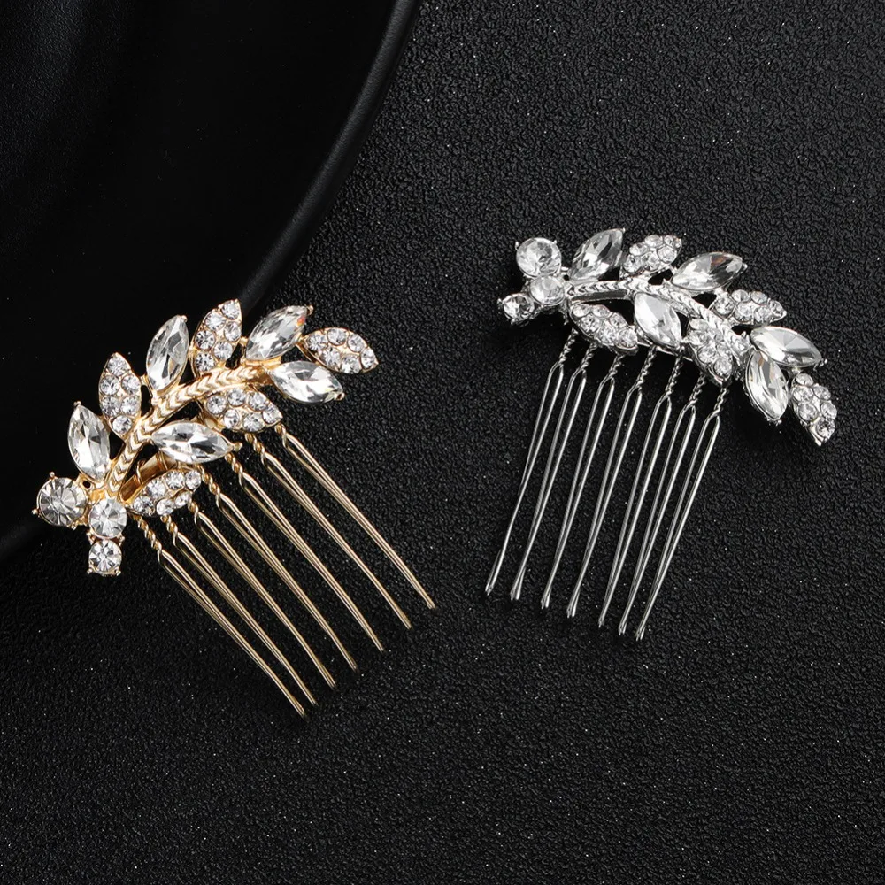 Handmde Crystals Leaves Wedding Hair Combs for Brides Silver and Gold Bridal Headwear Rhinestones Bride Hair Side Accessories