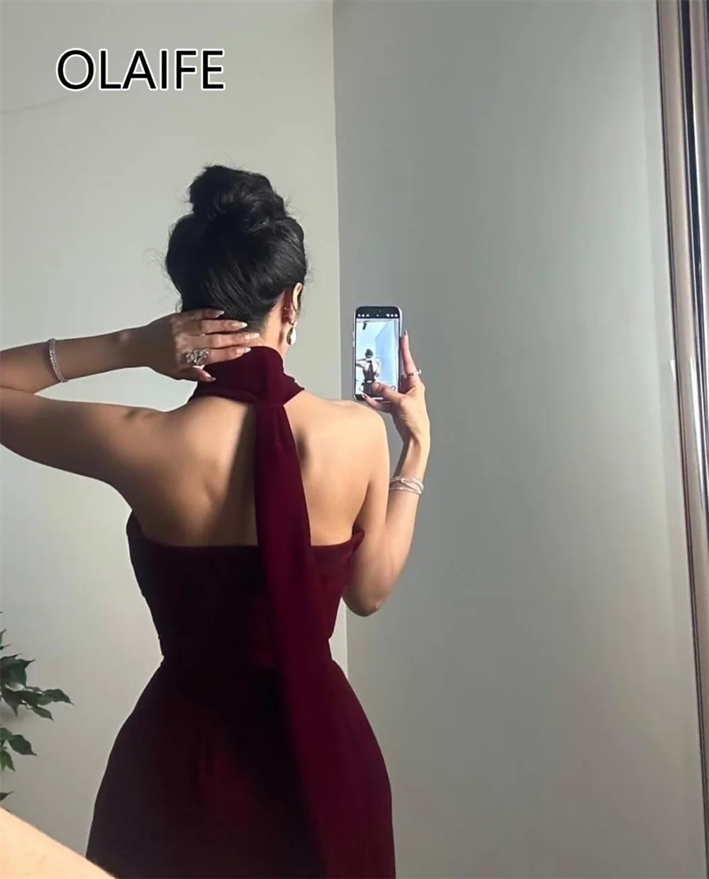 Halter Sleeveless Prom Bridesmaid Sheath Backless Floor-Length Evening Dress Saudi Arab Gown Customized