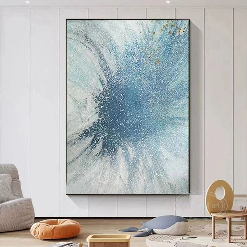 

Nordic Modern Abstract Fantasy Blue Star River Pure Handmade Oil Painting Decoration Mural For Bedroom Dining Room Sofa Mural