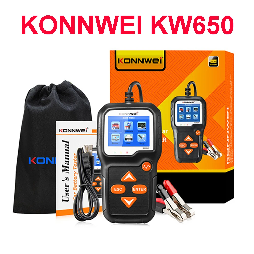 

KON NWEI KW650 Car Battery Tester 6V 12V 100 to 2000 CCA Cranking Charging Motorcycle Auto Analyzer Moto Diag Test Tool PK KW510