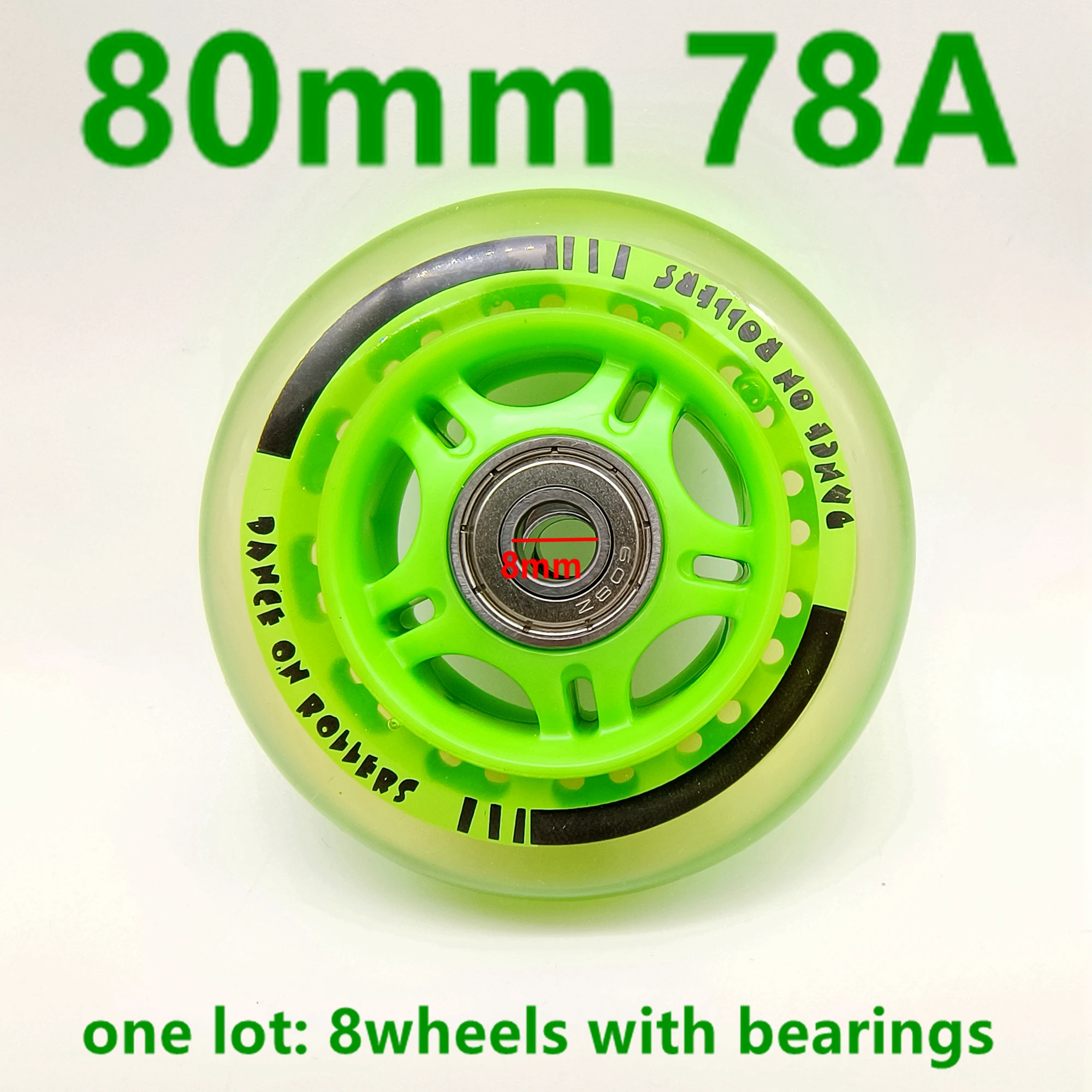 Roller Skating Wheels skate wheel roller wheel transparent green 78a bearing 608 8 wheels/lot