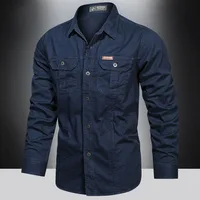 Chemise Cargo en coton pour hommes, manches longues, multi-poches, vêtements d'extérieur décontractés, surchemise militaire de haute qualité, printemps 2024 5